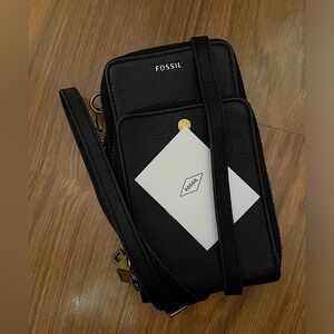 EUC Fossil Sofia Leather Phone Case Crossbody Bag - Black